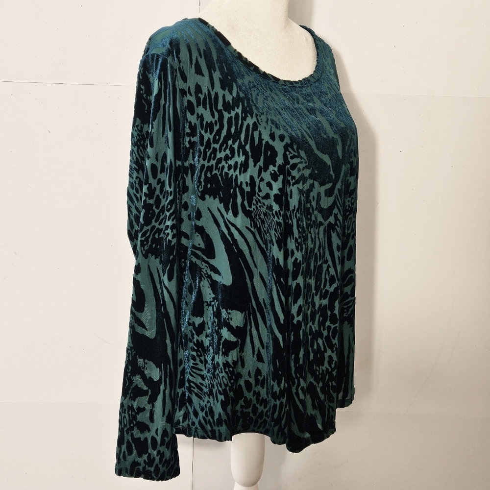 Simply Vera Vera Wang Size L Green Velvet Long-Sleeved Round Neck Blouse Shirt T - Picture 14 of 16